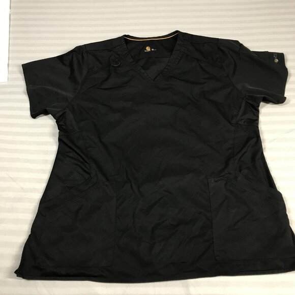 Carhartt Scrub Shirt Womens XL Black V-Neck Utility Pockets Nursing Top Clinic - Picture 1 of 5